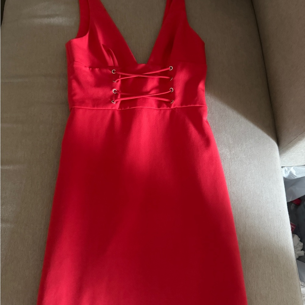 Zara Red Lace-Up Mini Dress